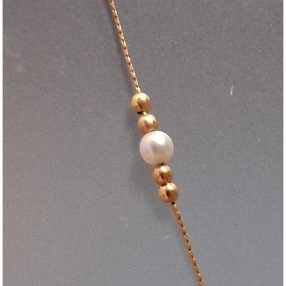 Vintage 14K Solid Gold Pearl Necklace Italy - Picture 4 of 6